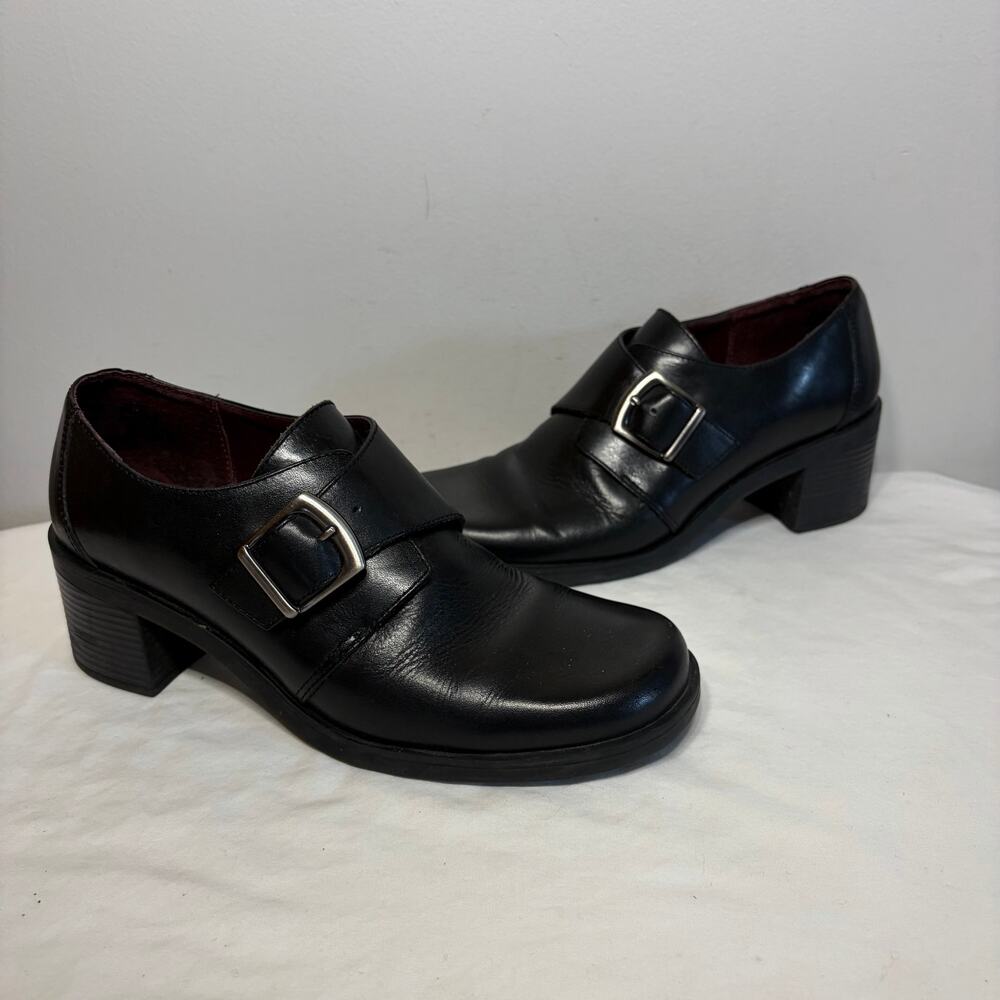 VTG Y2K Bass Shoes Latina Ankle Boots Black Leather Buckle Strap Chunky Heel 8M